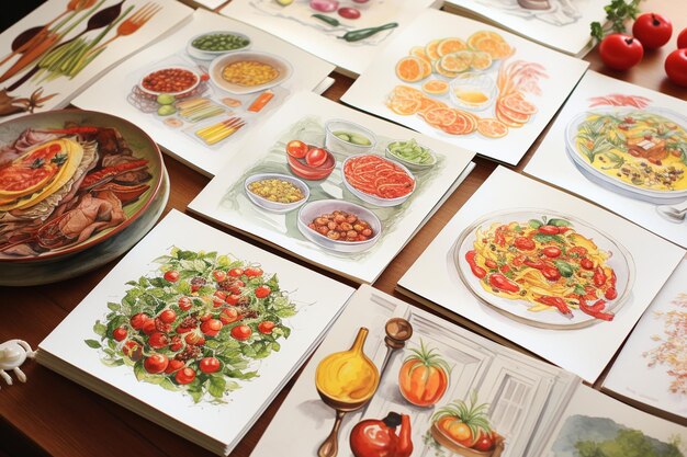 Zestaw dań z kartami przepisów